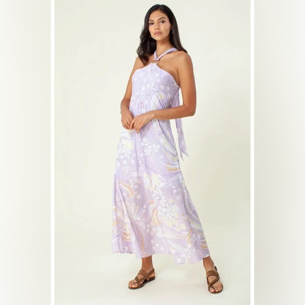 Hale Bob Elegant Lavender Halter Cotton Maxi Dress